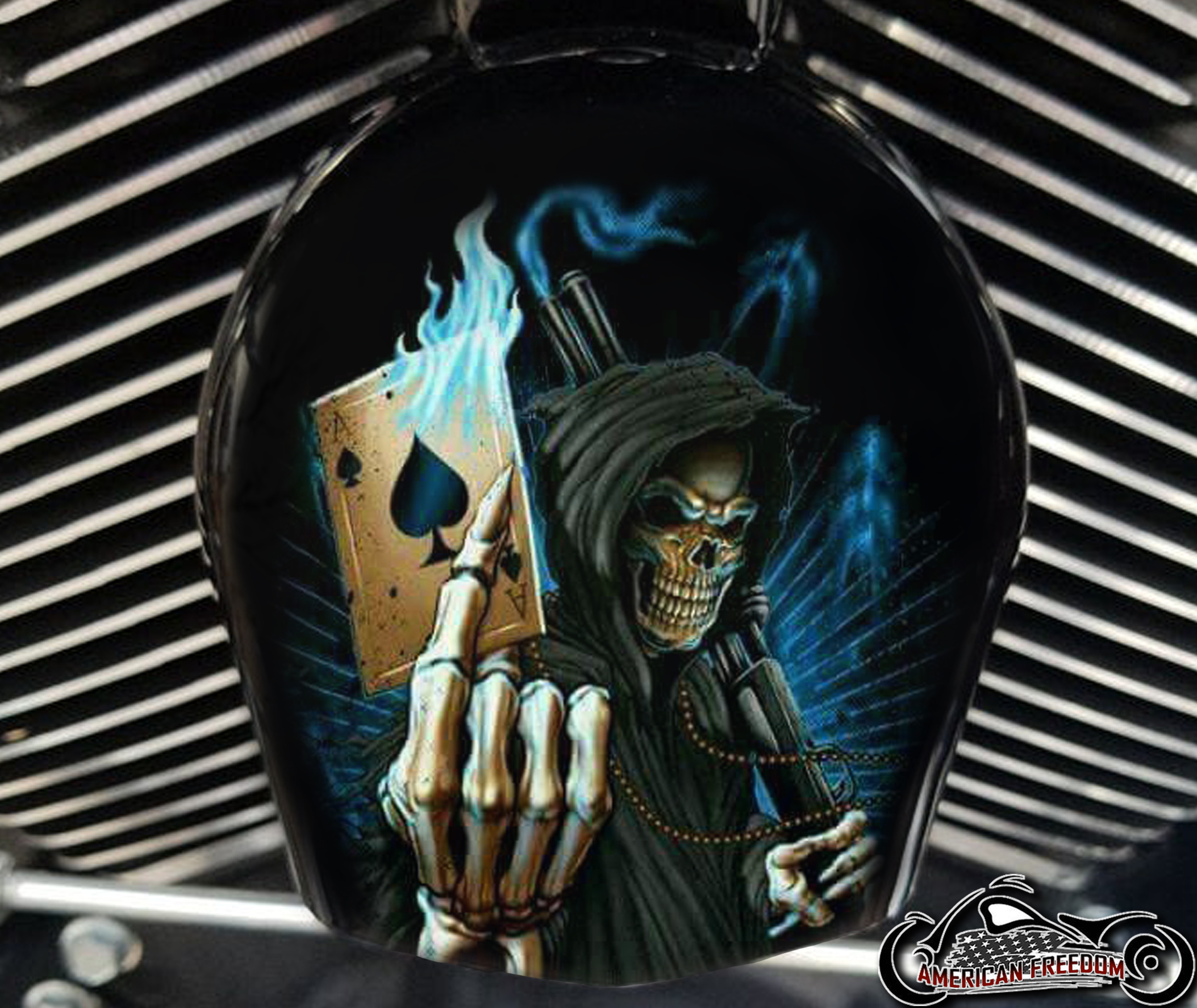 Custom Horn Cover - Reaper With Flame Ace (Blue)